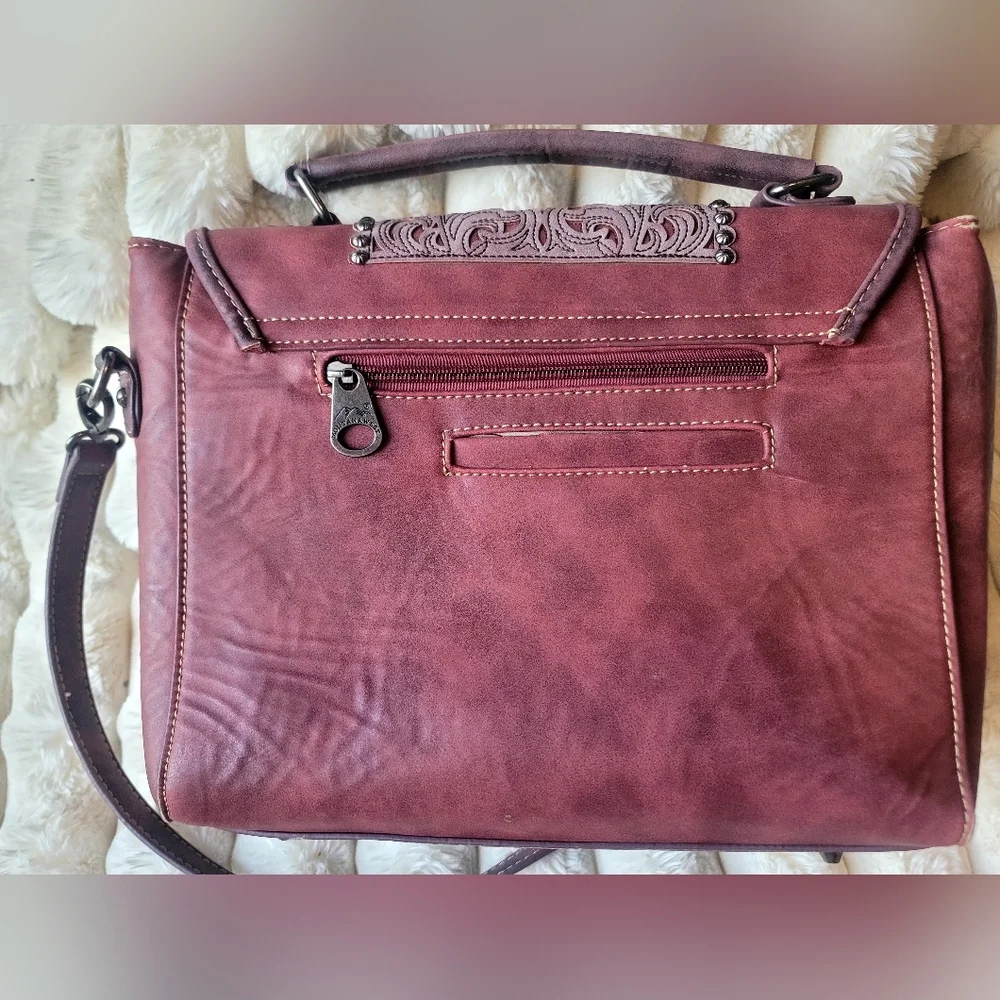 Montana West Beautifully Embossed Burgundy/Red‎ Wine Western Handbag - Picture 6 of 15